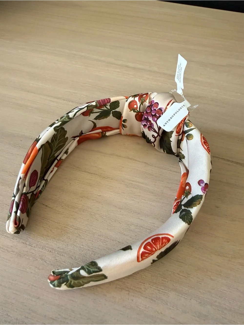 Anthropologie Positano Cream Headband with Citrus Print